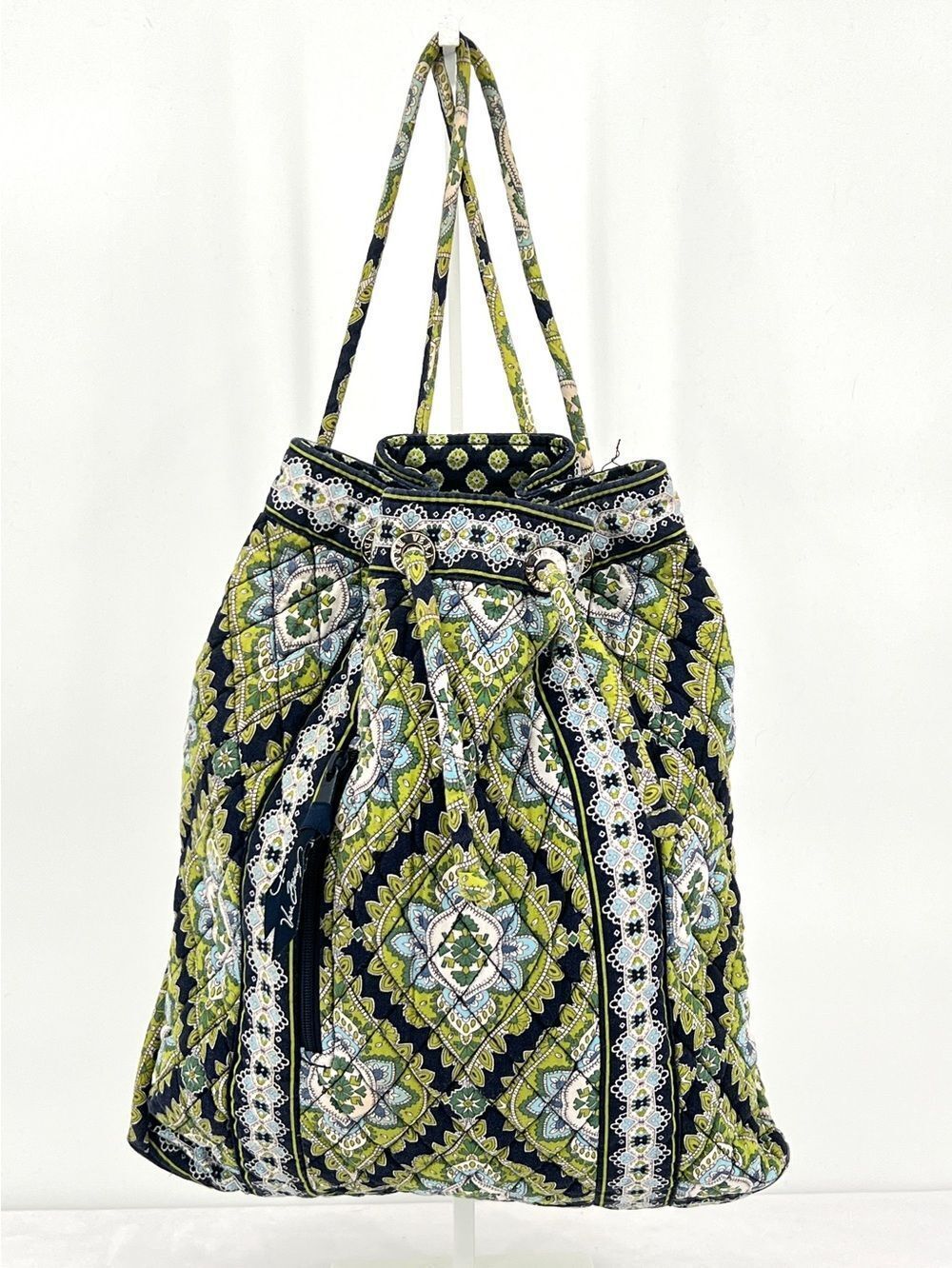 Vera Bradley Ditty Bag Portobello Blue Green Road Cotton Drawstring Backpack